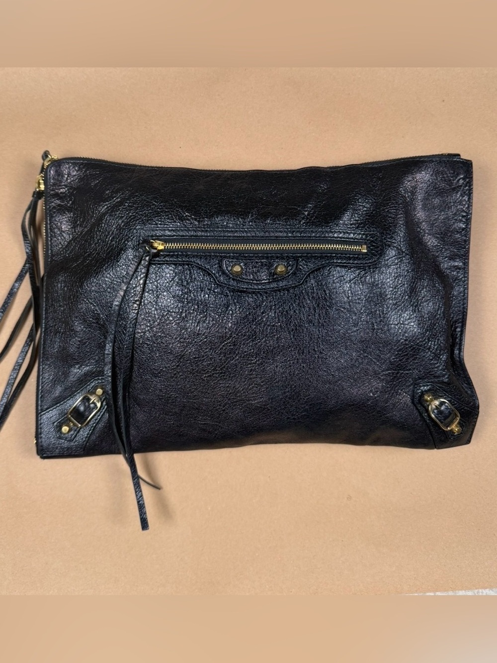 Balenciaga 2015 Lambskin Motocross Large Flat Clutch Bag